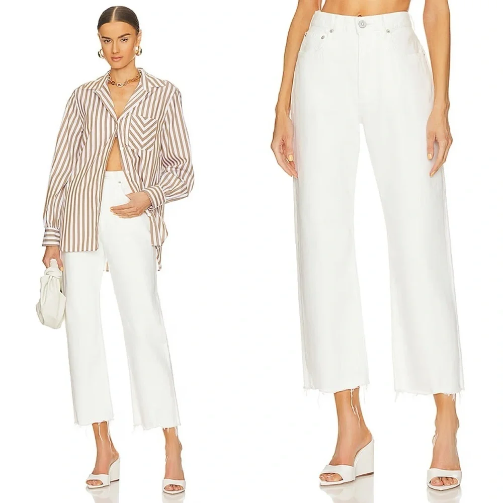 MOUSSY VINTAGE AURORA WIDE STRAIGHT CROPPED JEANS WHITE SUMMER SZ 29